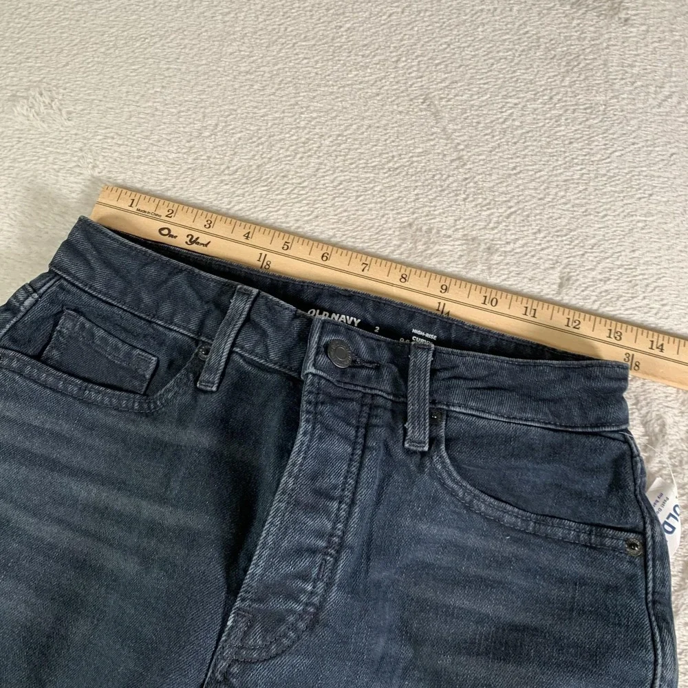 Old Navy Jeans Womens 2 Dark Wash High Rise Curvy OG Straight Distressed Raw Hem
